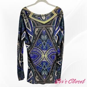 Chico's Women's Cardigan Sweater Buttons Light Weight  Purple Blue Paisley 1/M 8